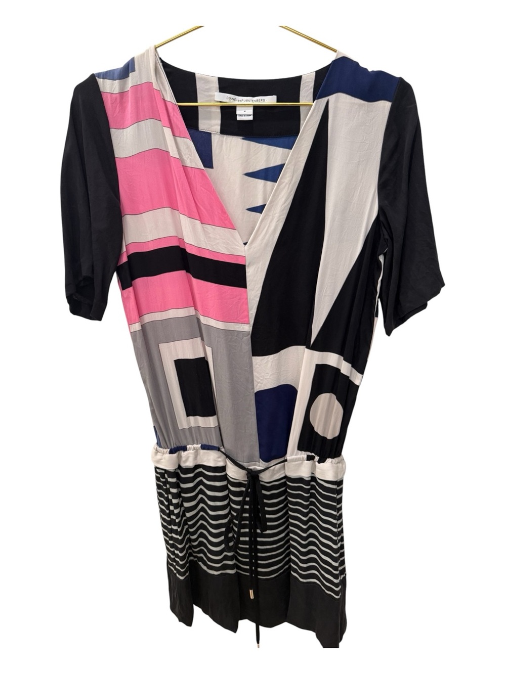 Diane von Furstenberg + 95% silk/5% Lycra + bold geometric print dress
